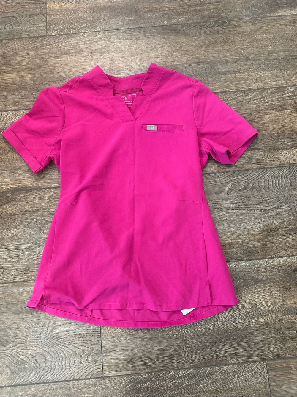 Figs Women's Short Sleeve V-Neck Scrub Top in Bright Fuchsia